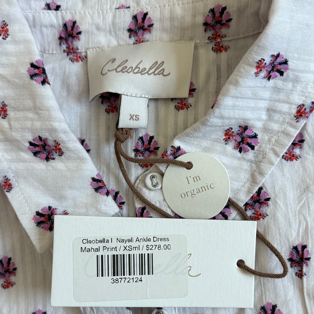 Cleobella Floral White and Pink Midi Dress. Nayeli ankle dress Mahal print - Picture 5 of 9